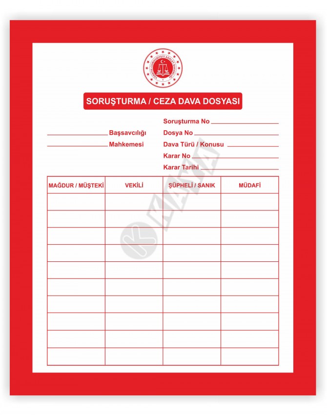 Avukat Soruşturma Ceza Dava Dosyası Kırmızı 1. Kalite 50'lik Paket